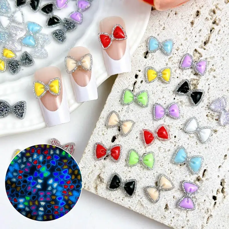 Mixed Sparkling Glow in the dark Bow Nail Charms Resin Shining Mini Colorful Bowknots Nail Art Decorations DIY Crafts Ornament