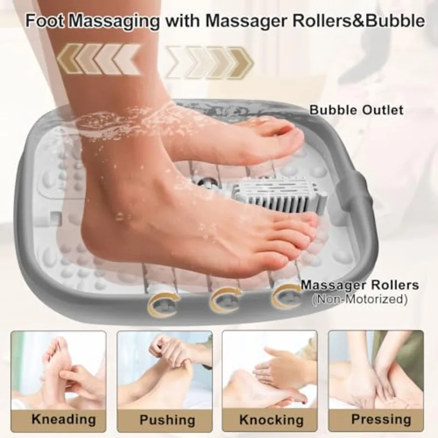 Collapsible Foot Spa with Heat and Remote Control Massage Rollers Bubble Function Foot Pedicure Kit Temperature Control Red Lig