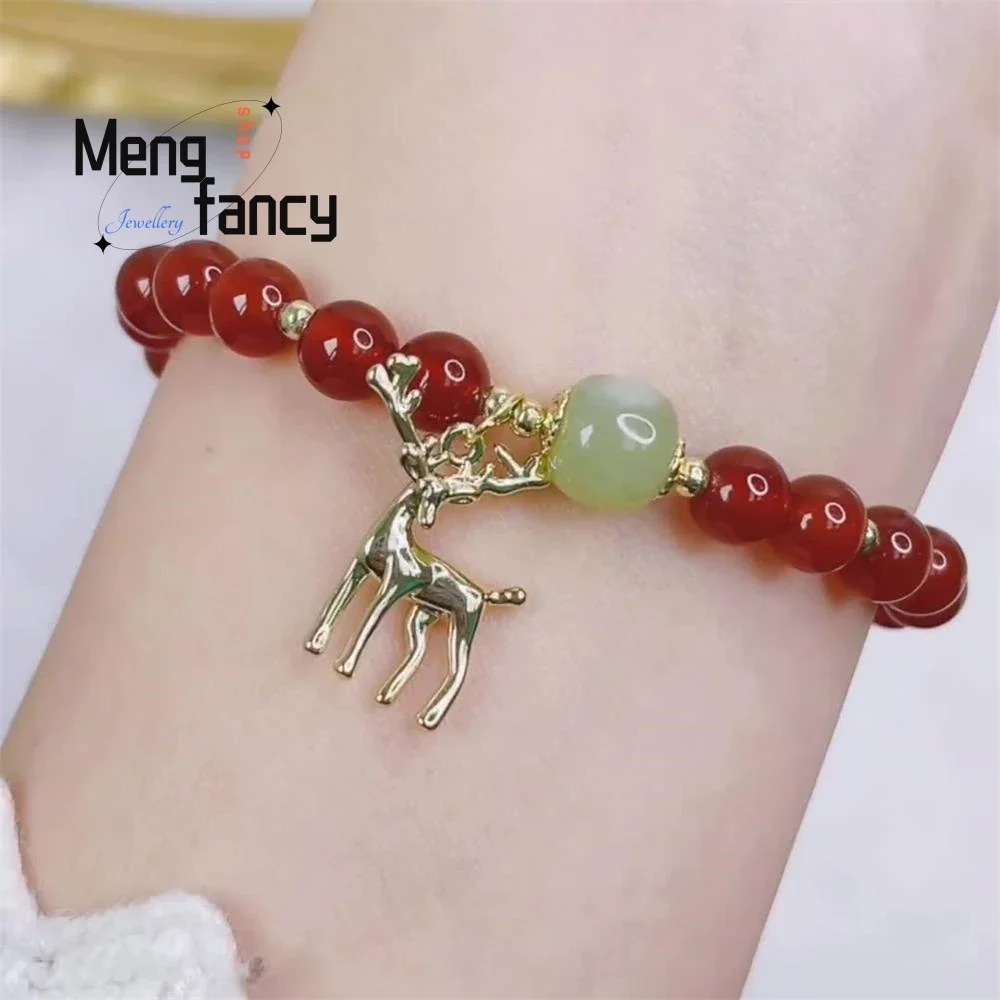 

Natural Red Agate Hetian Jade Fawn Bracelet Simple Exquisite Popular Fashion Jewelry Best Selling Sexy Young Girls Holiday Gifts