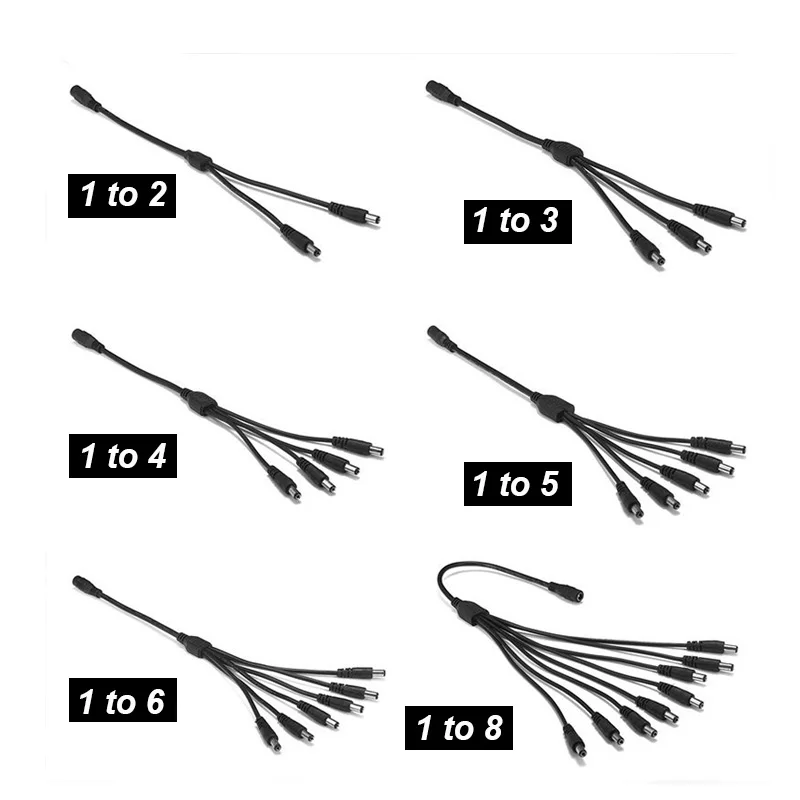 Cable de extensión divisor de potencia de 12V CC, conector macho y hembra de 5,5x2,1mm para cámara CCTV, adaptador de CA de tira de luz LED