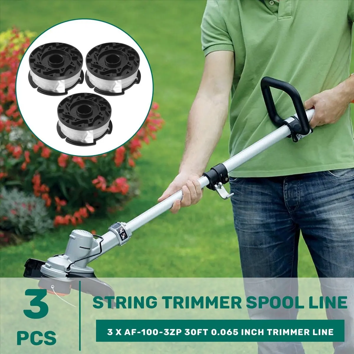 【~ New N07R】3 Pack Trimmer Replacement Spool for AF-100-3ZP 30Ft 0.065 Inch Trimmer Line