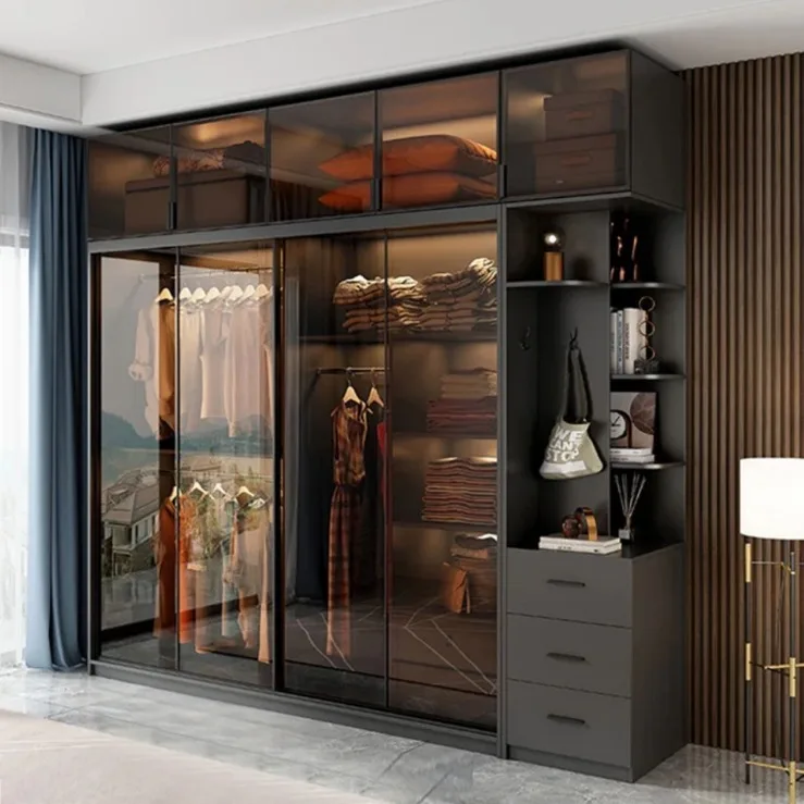 Wardrobe,Glass Italian Style,Clothing Closet,Custom Side Cabinet,Storage Armoire,Top Combo Bedroom Home Storage Furniture