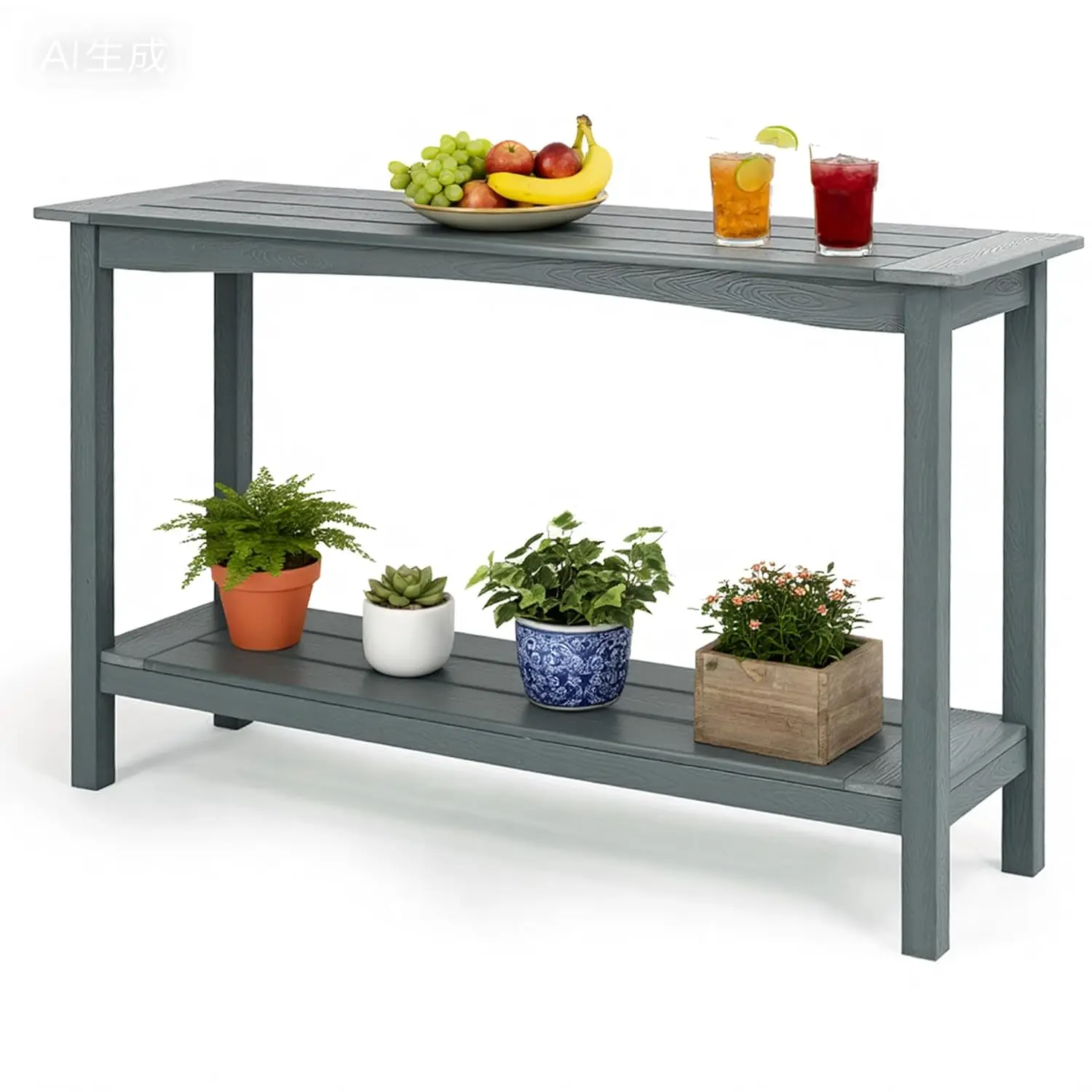 2-Tier Outdoor Console Table, Patio Plant Stand, Low Maintenance HIPS, Indoor Garden, Grey, Customized