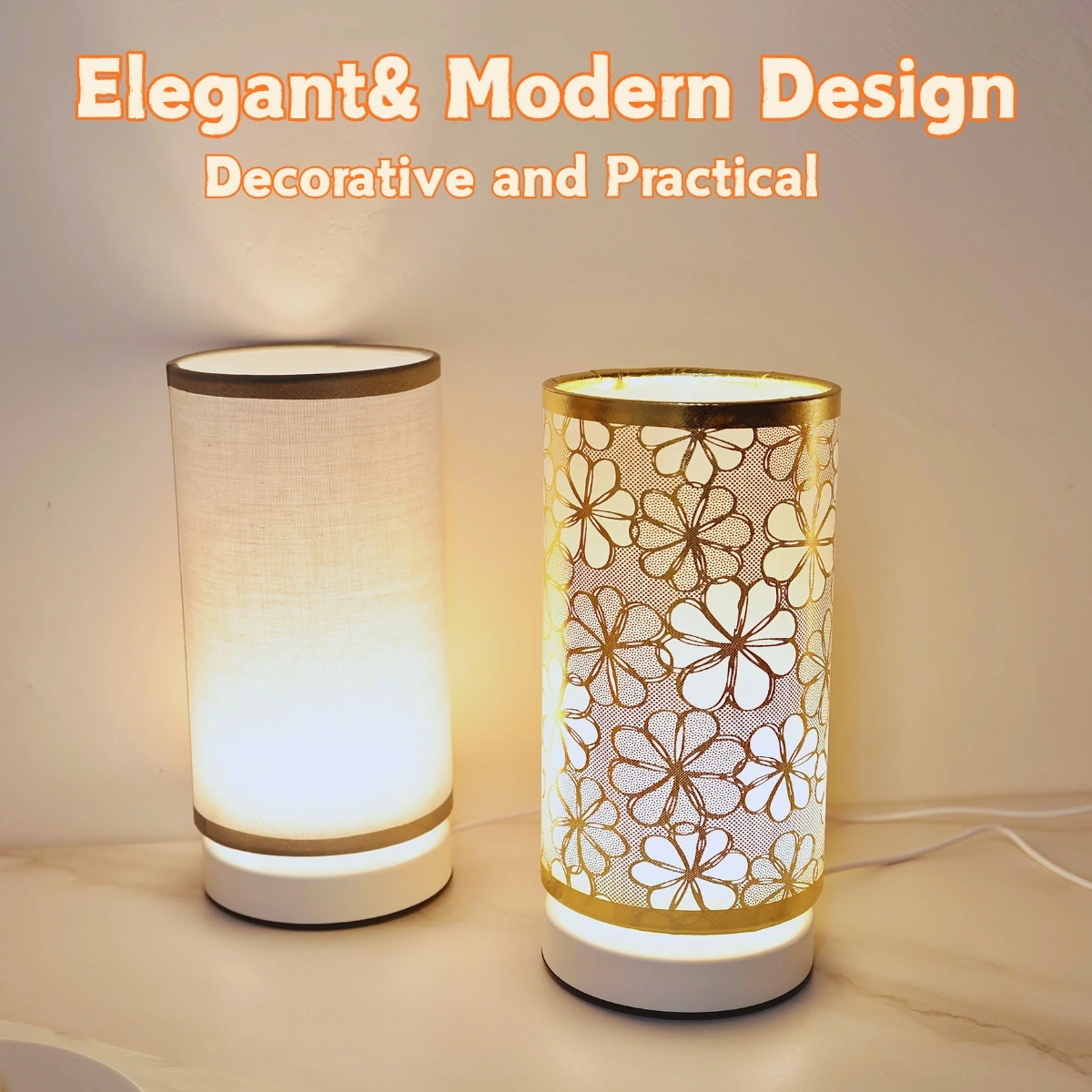 

Nordic style fabric lampshade LED desk lamp suitable for home bedroom headboard, living room, and dining room decoration