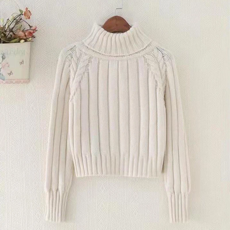 Green Cropped Sweater Winter Turtleneck Bottoming Pullover Tops Casual Long Sleeve Knitted Warm Jumper Korean Soft Sueters New