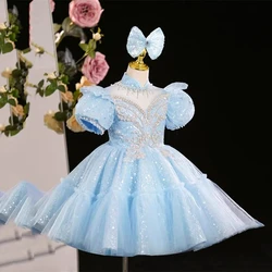 Sequin Short sleeve Infant Gown For Baby Girls 1st Birthday Party Princess Dresses Children Baptism Christening Banquet Clothin