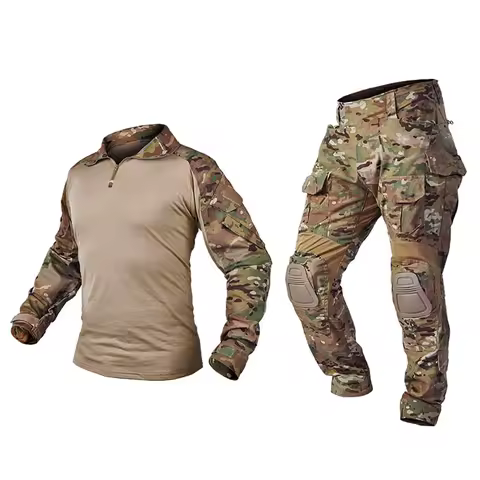 AUKU Combat Uniform +Pads Safari Tactical Pants Sport Climbing Uniform Camo Shirt Combat Shirts Hunting Clothes Men Clothing