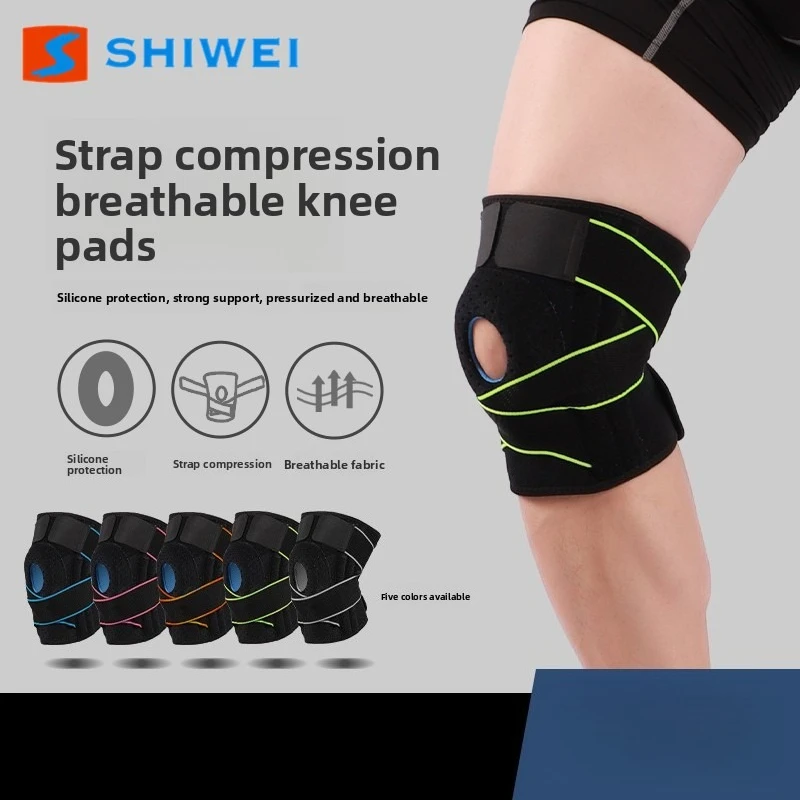 Sports Knee Pad Breathable Adjustable Strap Pressurized Silicone Spring Strip Support for Outdoor Mountaineering Cycling