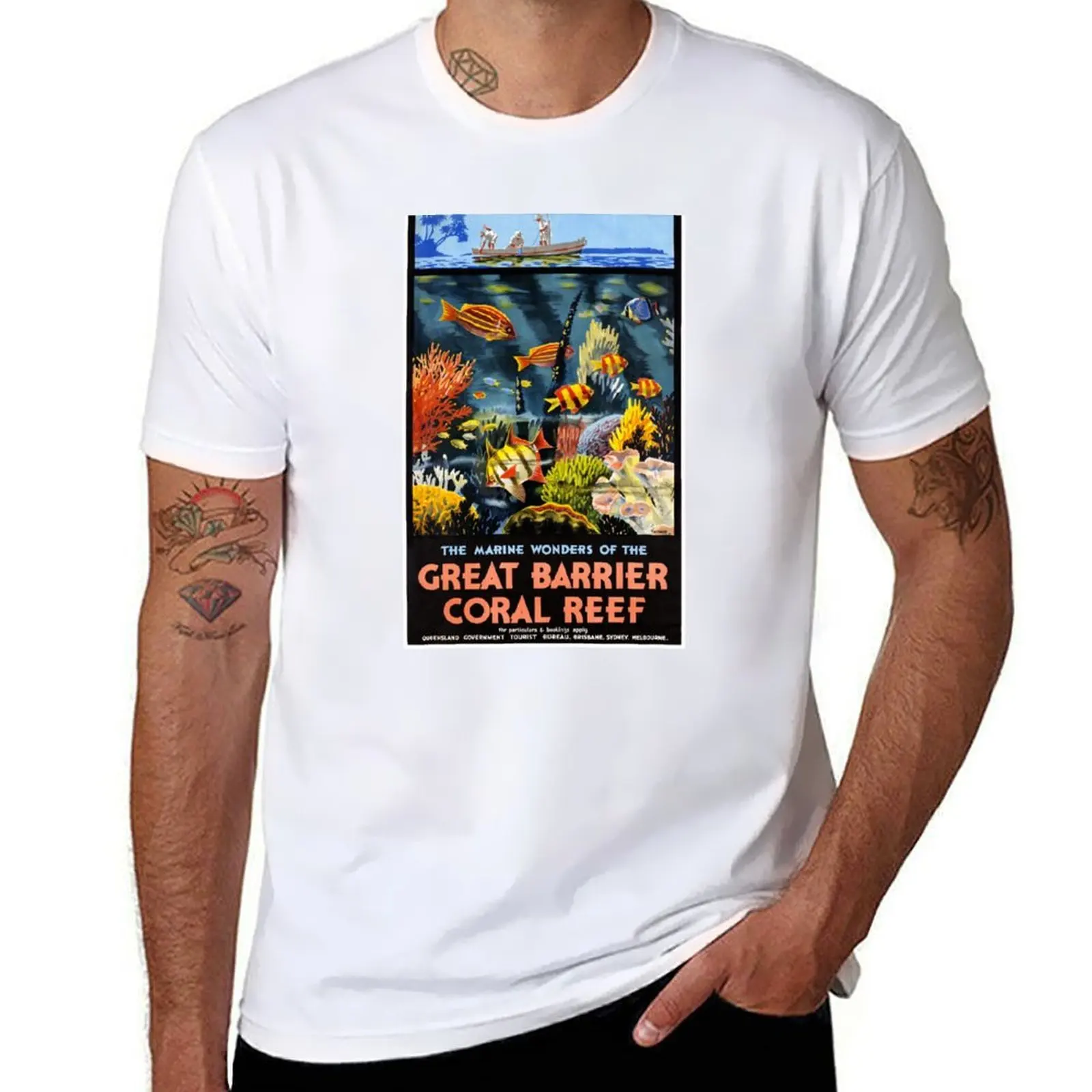 

Australia Great Barrier Coral Reef Vintage Poster T-Shirt man t shirts cotton cotton t shirt man T-Shirt
