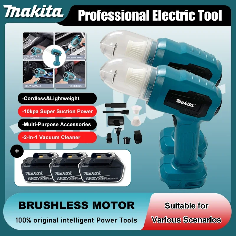 

Беспроводной ручной мини-пылесос Makita с мощным всасыванием и функцией выдува, 7 насадок, для аккумуляторов 20В/18В