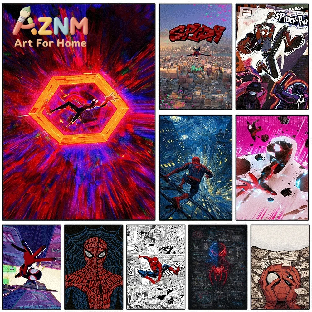 Spider Man Across The Spider Verse Multiverse Portal Color Burst Marvel Superhero Canvas Wall Art No Frame Canvas Painting Pos