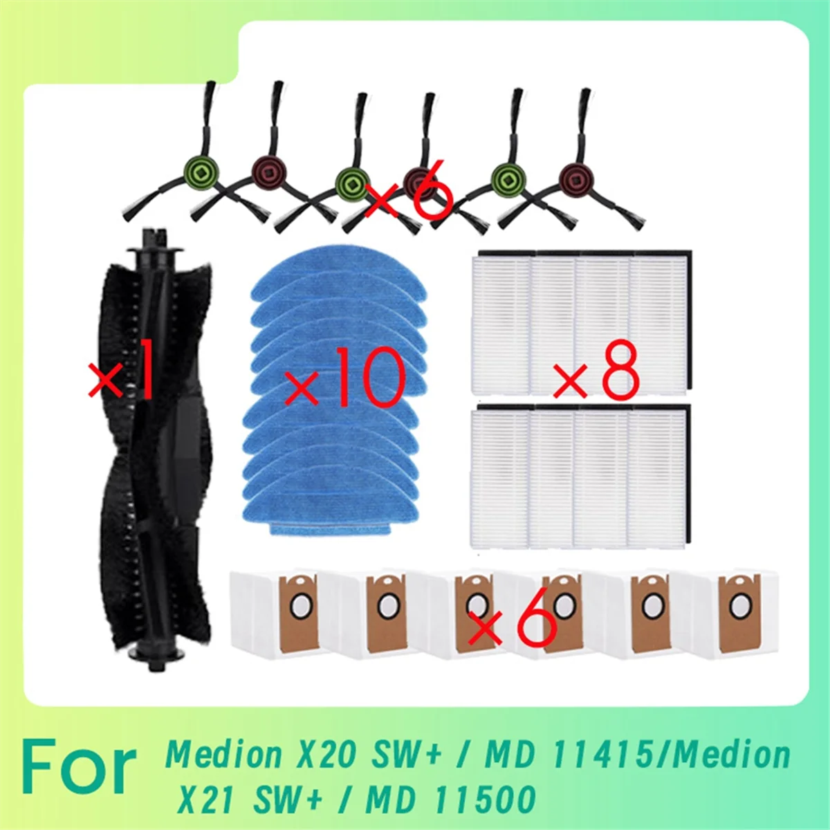 31Pcs for Medion X20 SW+ / MD 11415/Medion X21 SW+ / MD 11500  ing Robot Main Side Brush Mop Filter Set