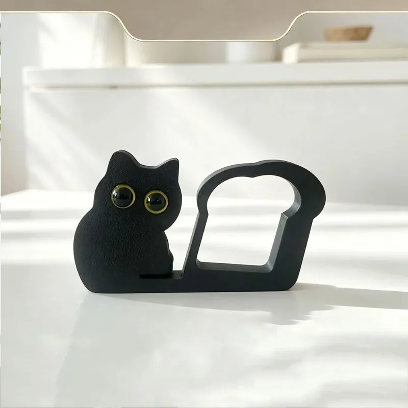 Cute Kitten Coffee Toast Desktop Ornaments 3Pcs Kawaii Black Cat Decor For Monitor Edge Laptop Screen Office Accessory