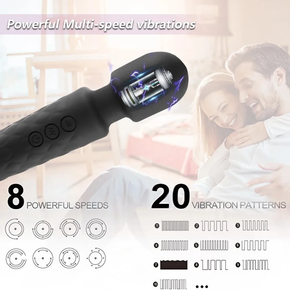 20 Modes Strong Vibration AV Stick Dildo Vibrator Usb Charging Body Massager Vagina Clitoris G-Spot Stimulator Sex Toy For Women