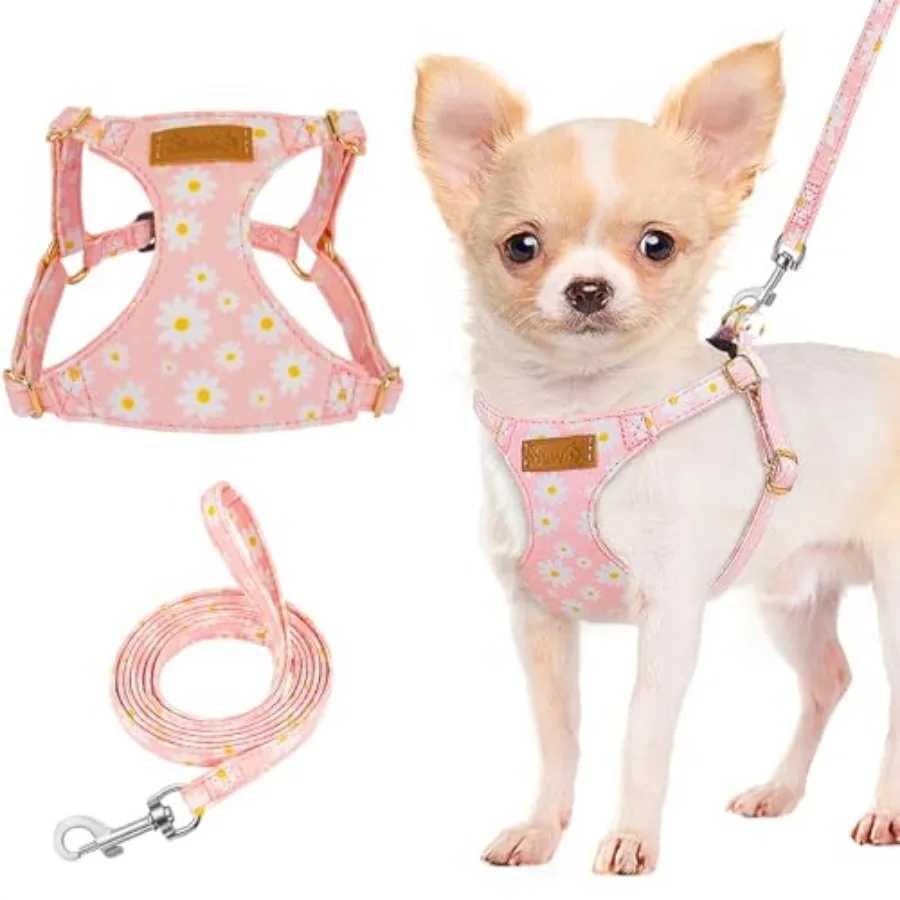 

No Pull Puppy Harness and Leash Set - Adjustable Lightweight Soft Suede Pet Harness Vest, with Snap Buckle and 51in Leash for S