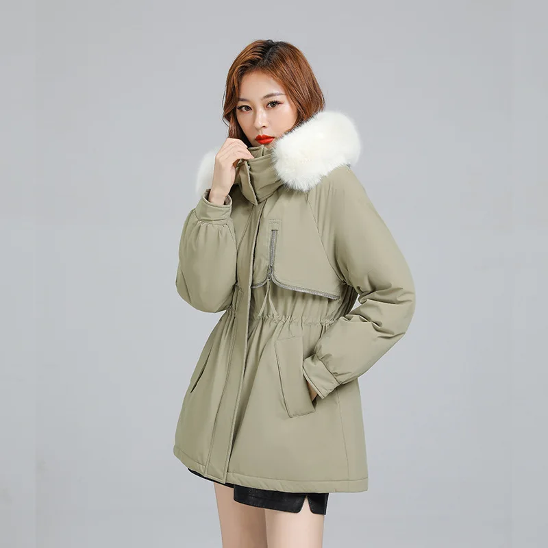 Women Parkas Large Fur Collar Loose Cotton Padded Jacket New Thick Warm Mid Length Cotton Clothes Female Outerwear Pai Overcomes