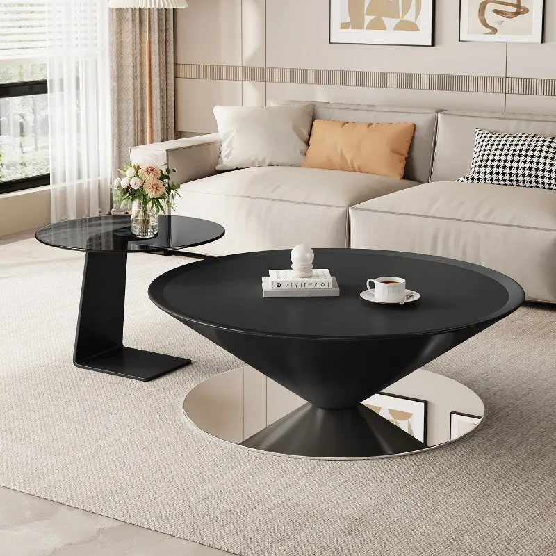 Italian minimalist tempered glass suspended flying saucer coffee table living room small apartment household conical rock sl