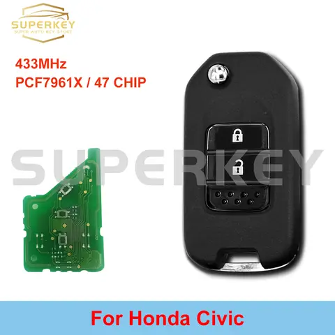 SUPERKEY-llave de coche con 2 botones, mando a distancia para Honda Civic 433, 2014, 2015, 2016, con Chip PCF7961, HLIK6-3T, 2017 MHz