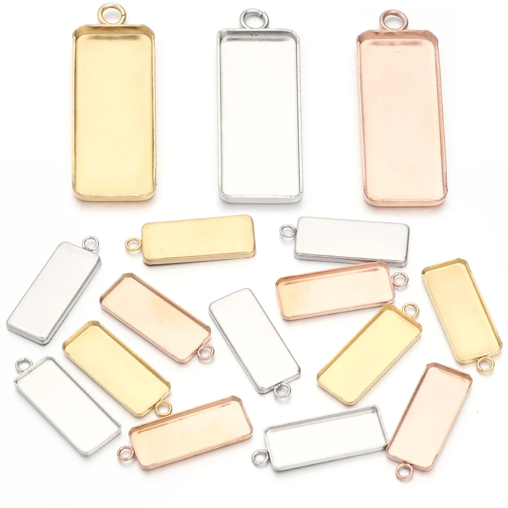 

10pcs 10x25mm Stainless Steel Cabochon Base Rectangle Blank Trays Pendant Settings For Jewelry Making DIY Necklace Acccessories