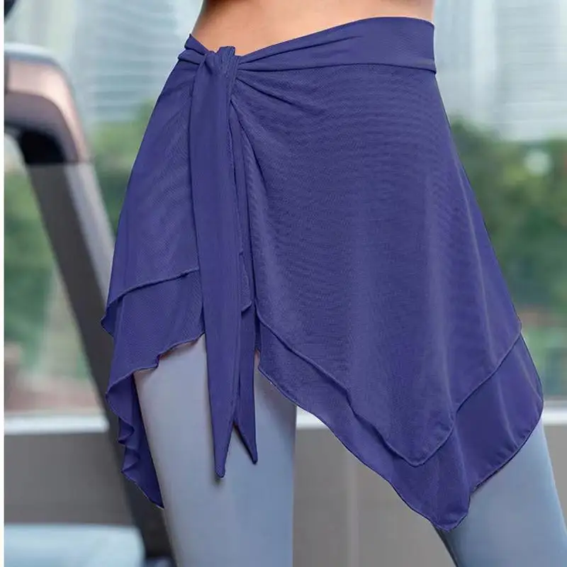 Sexy High-Waist Yoga Dance Net Skirt Women's Fitness Running One-Piece Strap Butt Curtain Asymmetrical Half-length Skirt