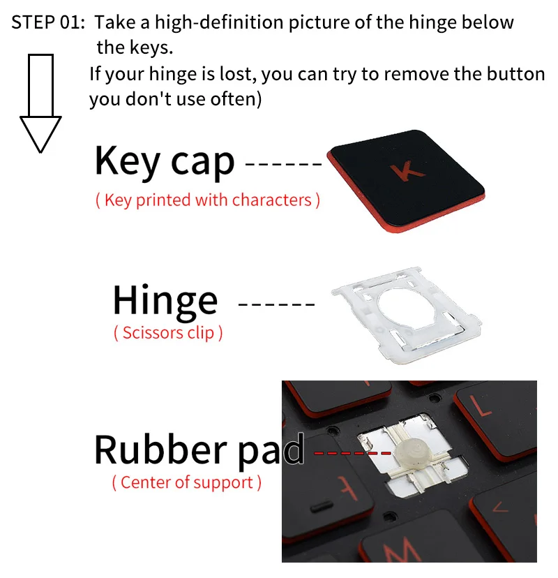 Substituição keycap tampa de borracha tesoura clipe dobradiça para