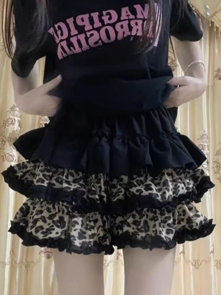 

New Gothic Vintage Slim Mini Skirt Women Y2k Korean Leopard Patchwork Puffy Skirt Aesthetic Hottie Retro Female Chic Outfit 2025