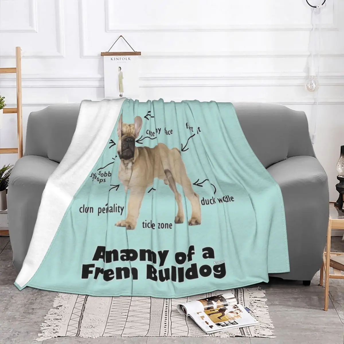 Anatomy Of A French Bulldog Blanket 3D Print Soft Flannel Fleece Frenchie Dog Lover Throw Blanket for Office Bed Sofa Bedspreads