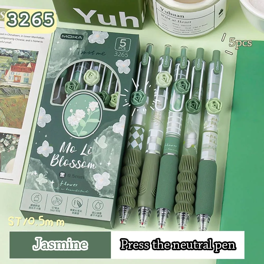 

5Pcs/Set Cartoon ST Nib Flower Press Gel Pen 0.5mm Black Ink Smooth Writing Writing Stationery Quick-drying Neutral Pens Student