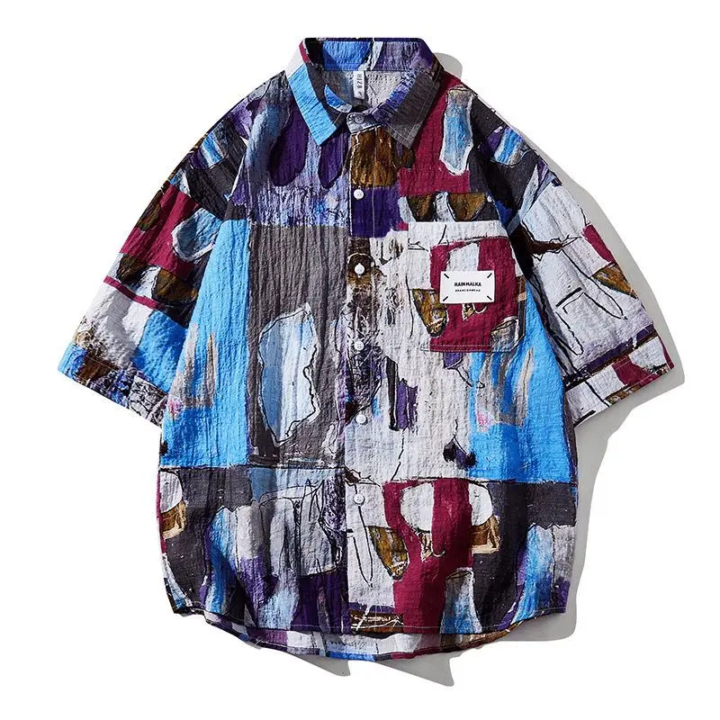 

Y2K Mens Fashion Hawaiian Beach Short Sleeve Shirts Summer New Funny Graffiti Shirt Designer Clothes Men Tops Camiseta Masculina