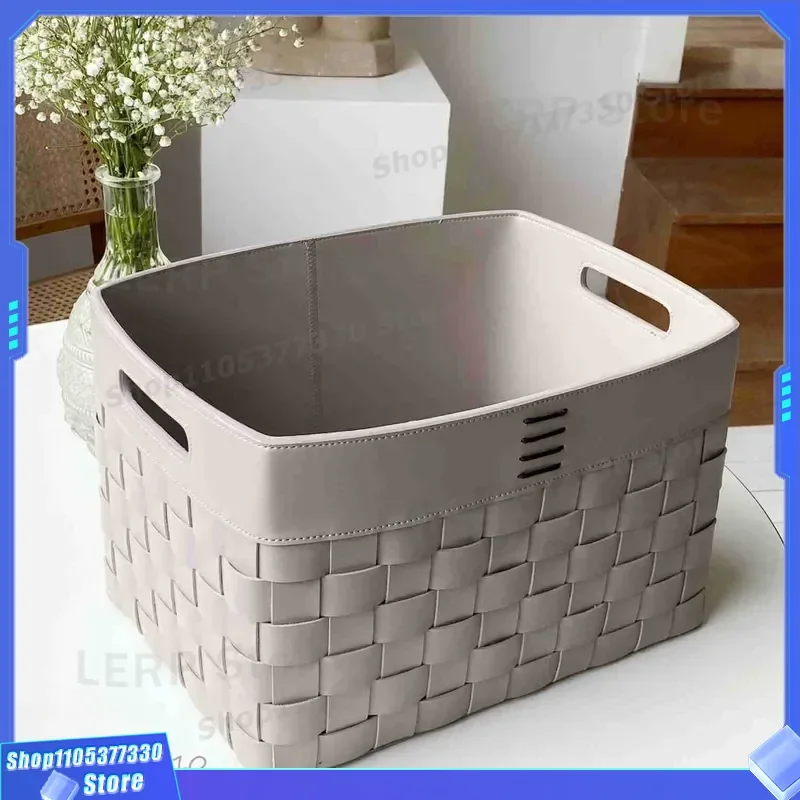 Handmade Saddle Leather Woven Storage Basket Light Luxury Cloakroom Organizer Soft Home Decor Design Furnishings Internet