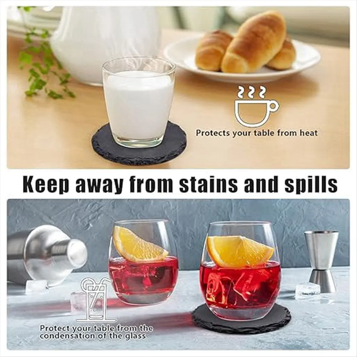 AB09 6 Pack Round Rock Drink Coasters, 4 Inch Rock Stone Coasters Bulk Cup Coasters with Anti-Scratch Bottom