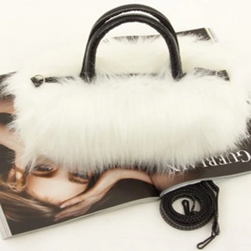 Lady Girl Pretty Cute Faux Rabbit Fur Handbag Shoulder Messenger Bag Tote Fashion Women Long Fur Grass Crossbody Handbags