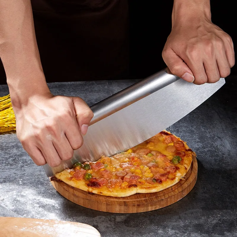 Stainless steel pizza knife integrated half moon round pizza cutter, dough cutter, baker, and baking tool