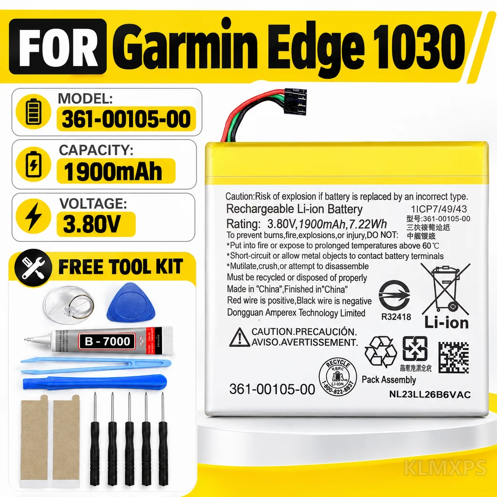 361-00105-00 1900mAh Replacement Battery Compatible with Garmin Edge 1030 Bicycle Speed Meter, Includes Tools