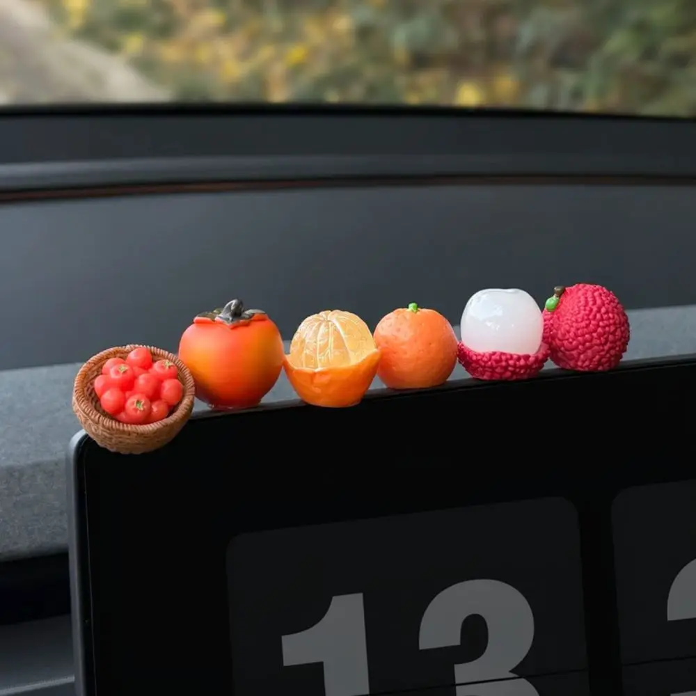 Healing Resin Fruit Car Dashboard Ornament Cartoon Tangerine Apple Lychee Styling Interior Decoration Auto Accessories