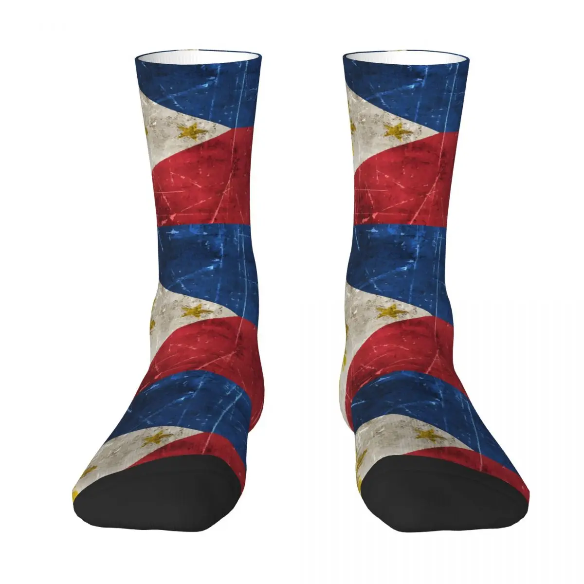 Funny Crazy Sock for Men Vintage Aged And Scratched Filipino Flag Hip Hop Quality Pattern Printed Crew Sock Casual Gift