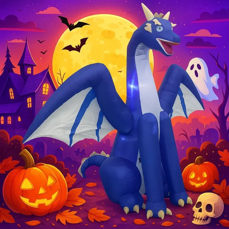 2.4 متر/8FT هالوين المطاطية اللعب الأزرق التنين زينة المدمج في مصباح ليد الدعامة نموذج للخارجية ساحة حديقة تزيين في العطلة #2