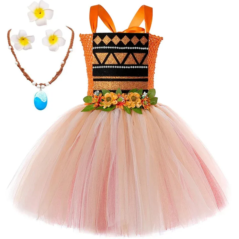 

Moanna Princess Costumes for Girls Indian Style Ballet Tutu Dress with Necklace Kids Christmas Halloween Outfit Holiday clothes