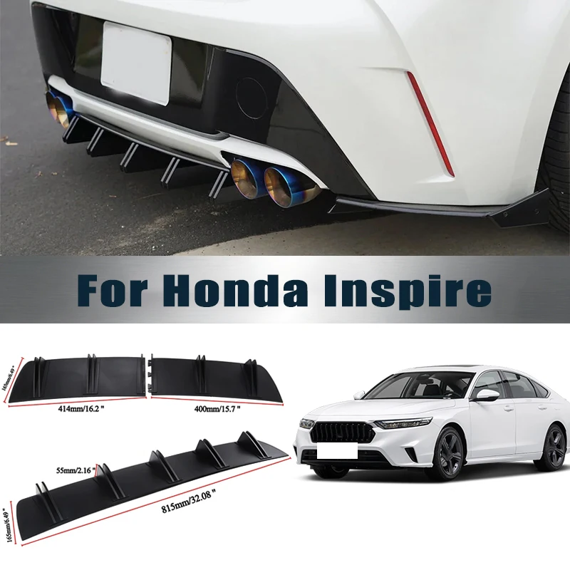 For Honda Inspire Rear Diffuser Shark Fin Double Wing ABS Curved Aero Spoiler Anti-Collision Chassis Protector Car Styling