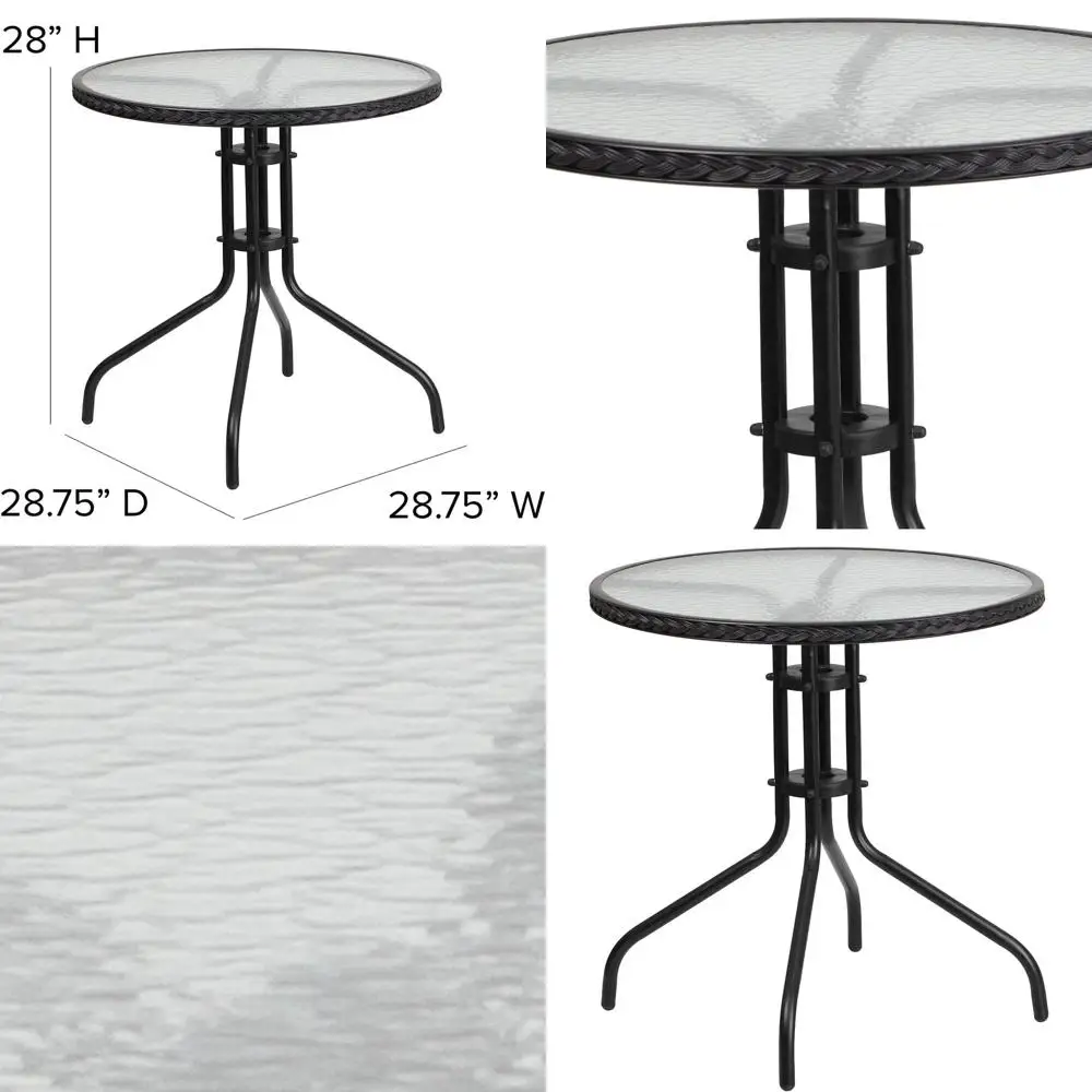 

28-дюймовый круглый стол из закаленного стекла с черной плетеной отделкой