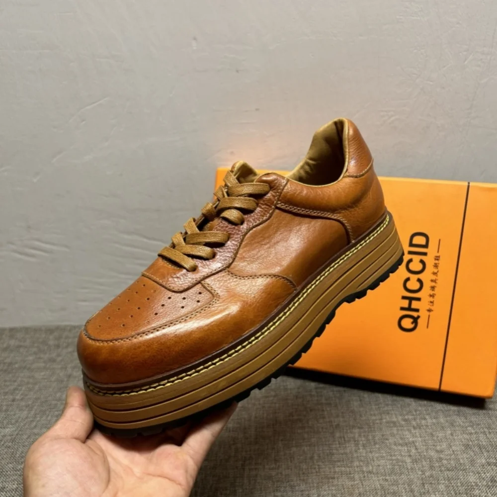 

New men's leather retro shoes, men's low-top shoes, fashionable casual sneakers, breathable trendy shoes