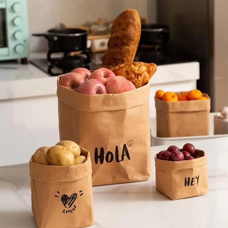 Simple Reusable Kraft Paper Bag Waterproof Thickened Square Packaging Bag Large Capacity Washable Storage Bag Home