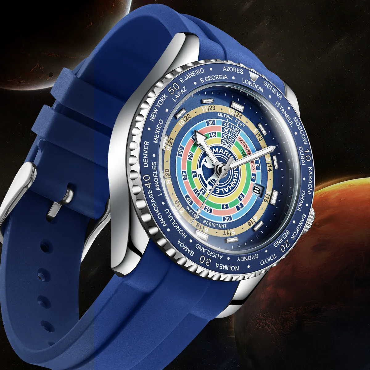 MARK FAIRWHALE 5930 Trend Rotable Bezel Quartz Watch for Man Sports Silicone Strap Luminous Waterproof Men Watches Reloj Hombre