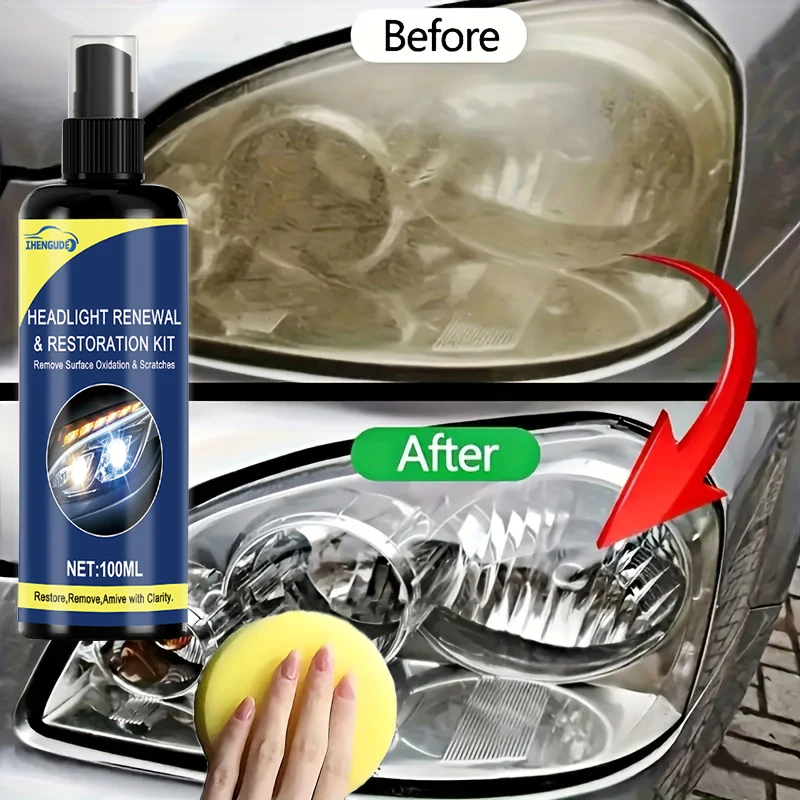 100ml Ceramic Headlight Restoration Spray, Includes Sponge, Premium Car Headlight Repair Tool - Removes Yellowing and Oxidation, Restores Clarity, Long-Lasting Light-Coating Protection Spray