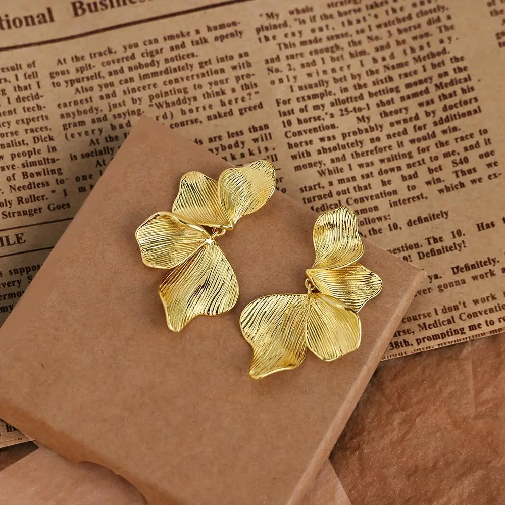 18K مطلية بالذهب بيان أقراط للنساء قطاع زهرة ليف القرط أقراط كبيرة هيبوالرجينيك مسمار مجوهرات هدايا #3