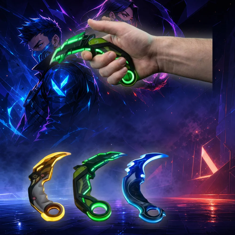 10inch 25cm Karambit Knife Valorant LED Light Up Glowing Blade Game Anime Cosplay Prop 3pcs Set Real Size Otaku Collectible Gift Toy Display Luminous Tactical Trainer Folding Camping Outdoor Karambit Sabre Schwert Blade view 2