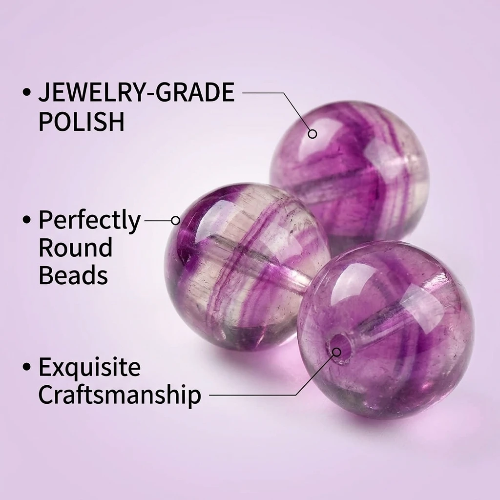 7A Natural Banded Purple Fluorite Bracelet Phantom Beaded Stretch Gemstone Jewelry for Women Men Crown Chakra Focus Balance Gift
