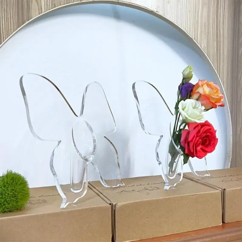 55KF Aesthetic Butterfly Frame Acrylic Vases Shatterproof Flower Arrangement Holder for Wedding Centerpieces Tabletop Decors