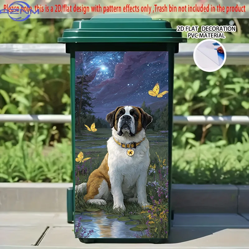 1pc of 2D Pattern Printing Sticker for Kitchen Trash Bins, Measuring X Cm, Featuring a Saint Bernard with Butterflies, Ideal f