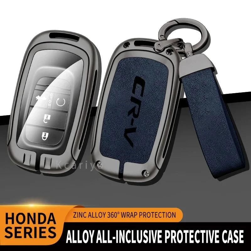 Zinc Alloy Leather Car Key Case Cover Shell Fob Holder for Honda CRV Custom Logo Smart Control Protected Key Bag Auto Keychain view 3